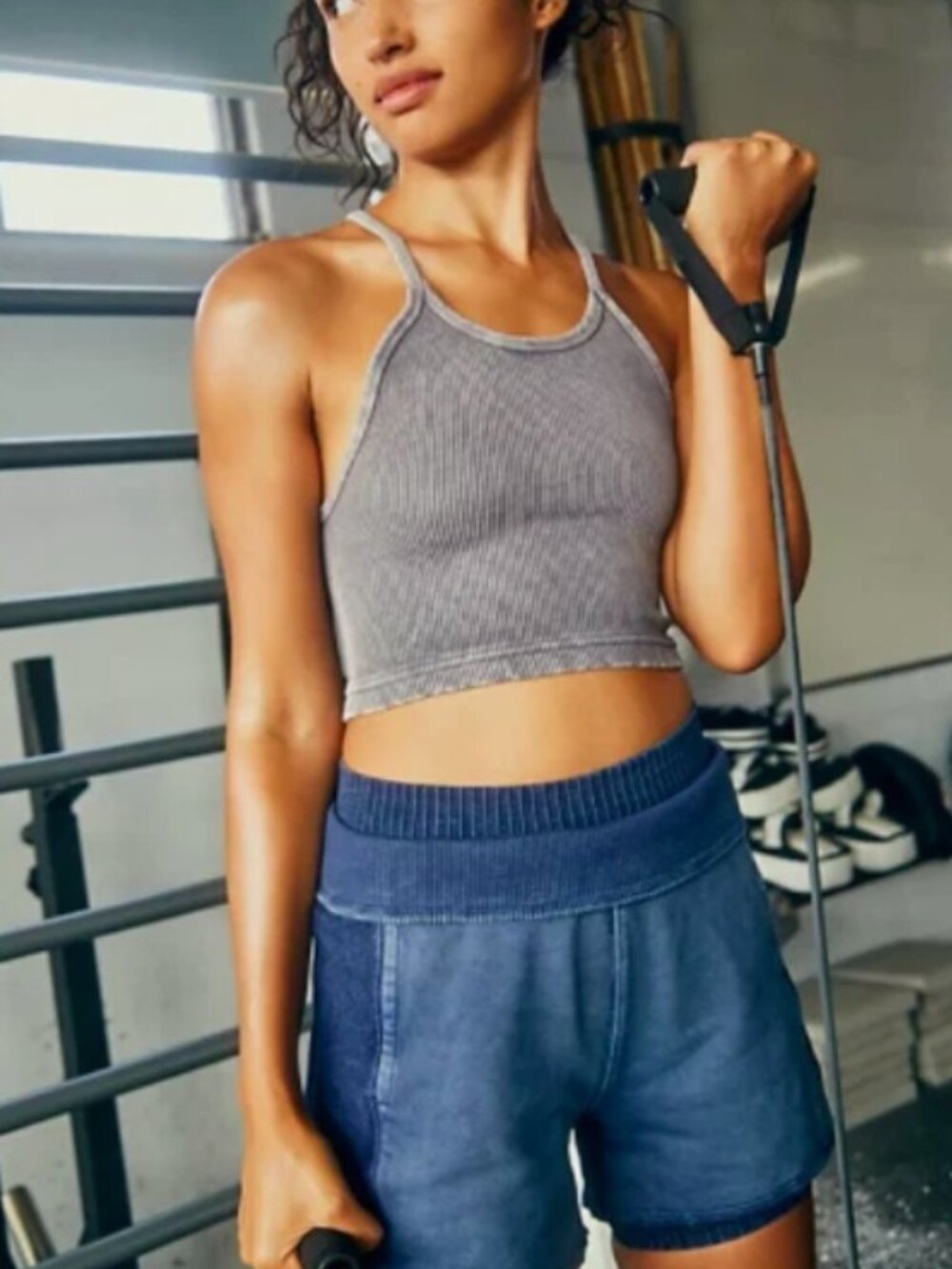 FP Movement Happiness Runs Seamless Rib Tank Crop XS NWOT in Vintage Grey